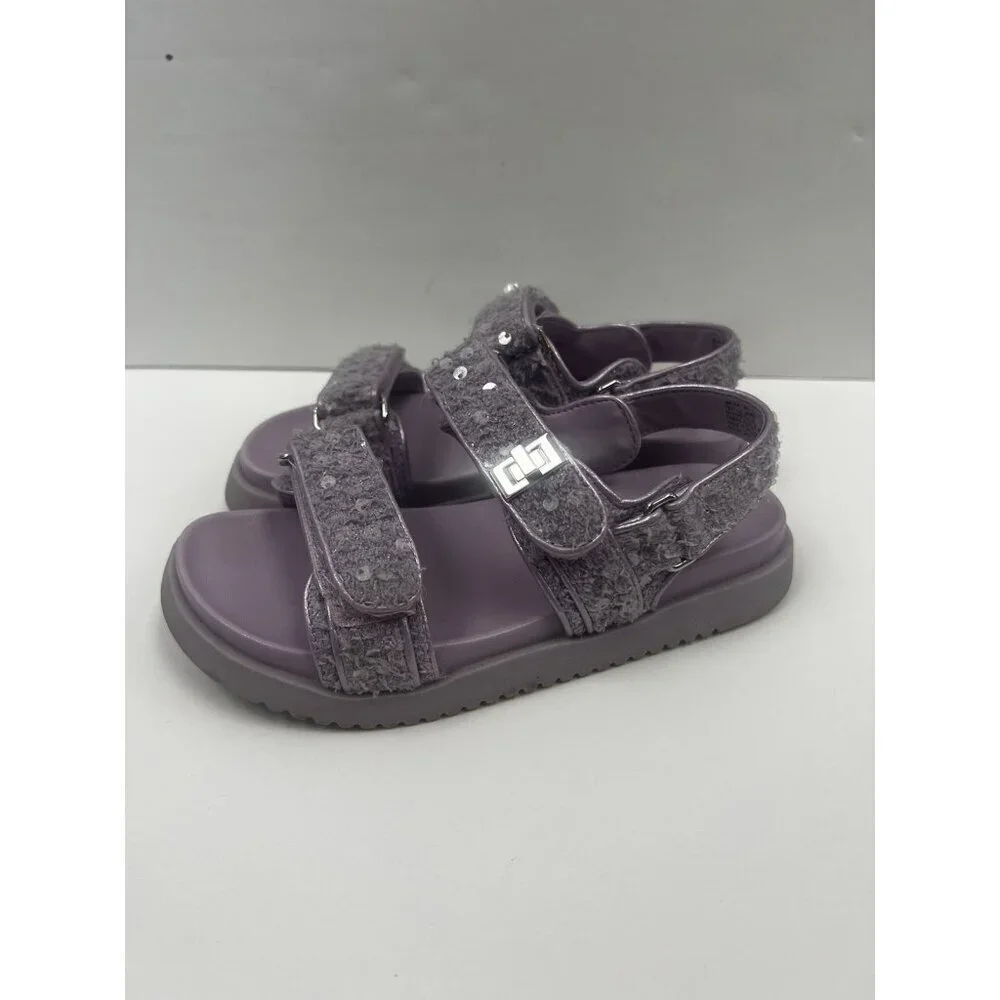 Steve Madden girls Mona flat sandal Sparkle-Covered Sequins Lilac Sz 13